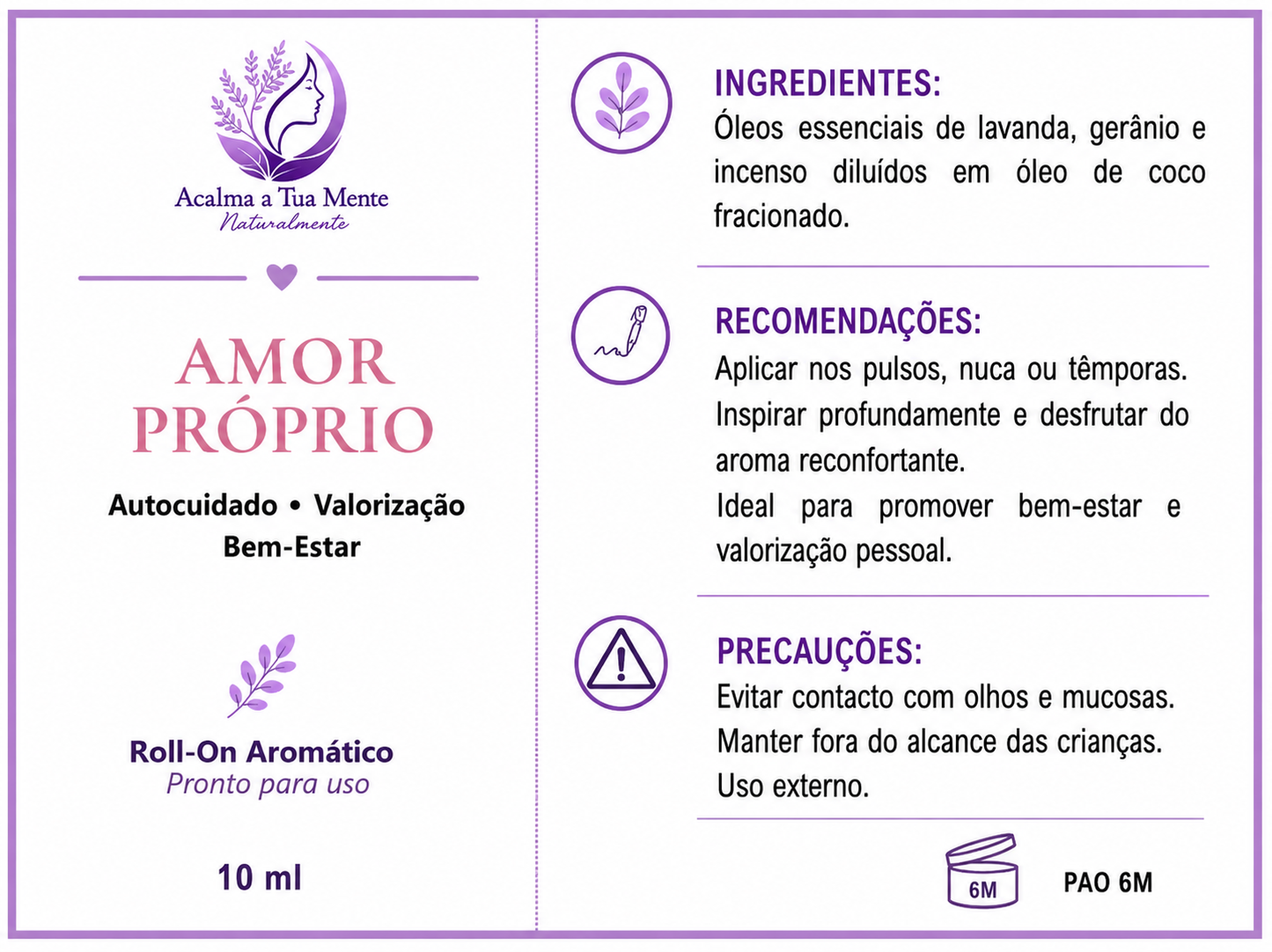 Amor Próprio | Roll-On Aromático Natural 10 ml - ACALMA A TUA MENTE NATURALMENTE - ÓLEOS ESSENCIAIS E TERAPIAS
