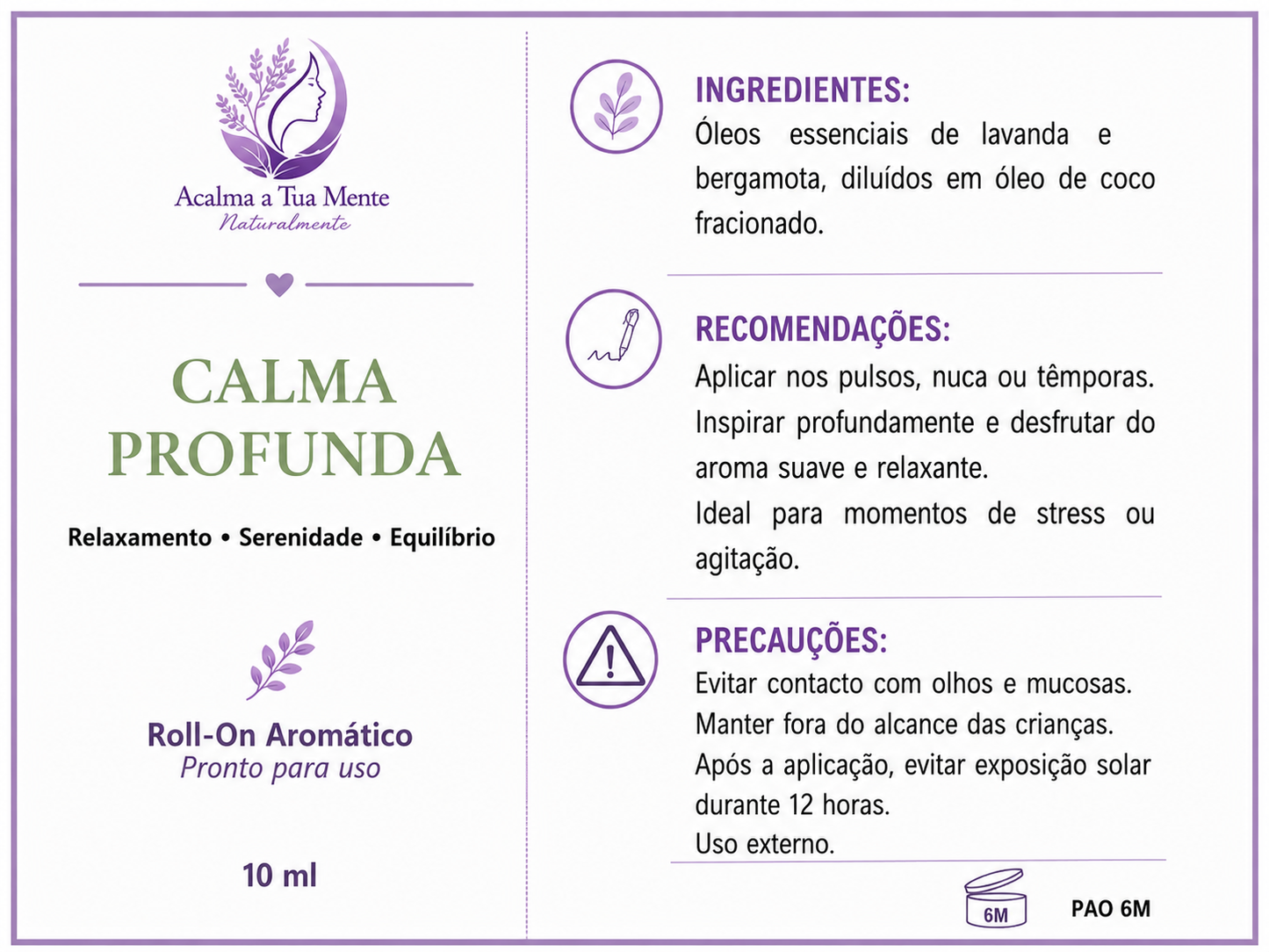 Calma Profunda | Roll-On Aromático Natural 10 ml - ACALMA A TUA MENTE NATURALMENTE - ÓLEOS ESSENCIAIS E TERAPIAS