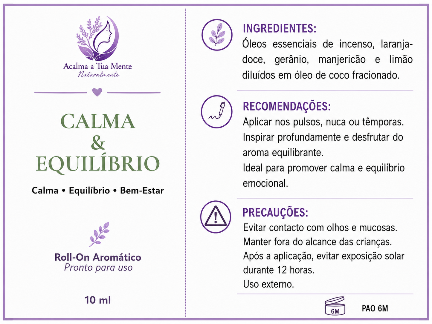 Calma & Equilíbrio | Roll-On Aromático Natural 10 ml