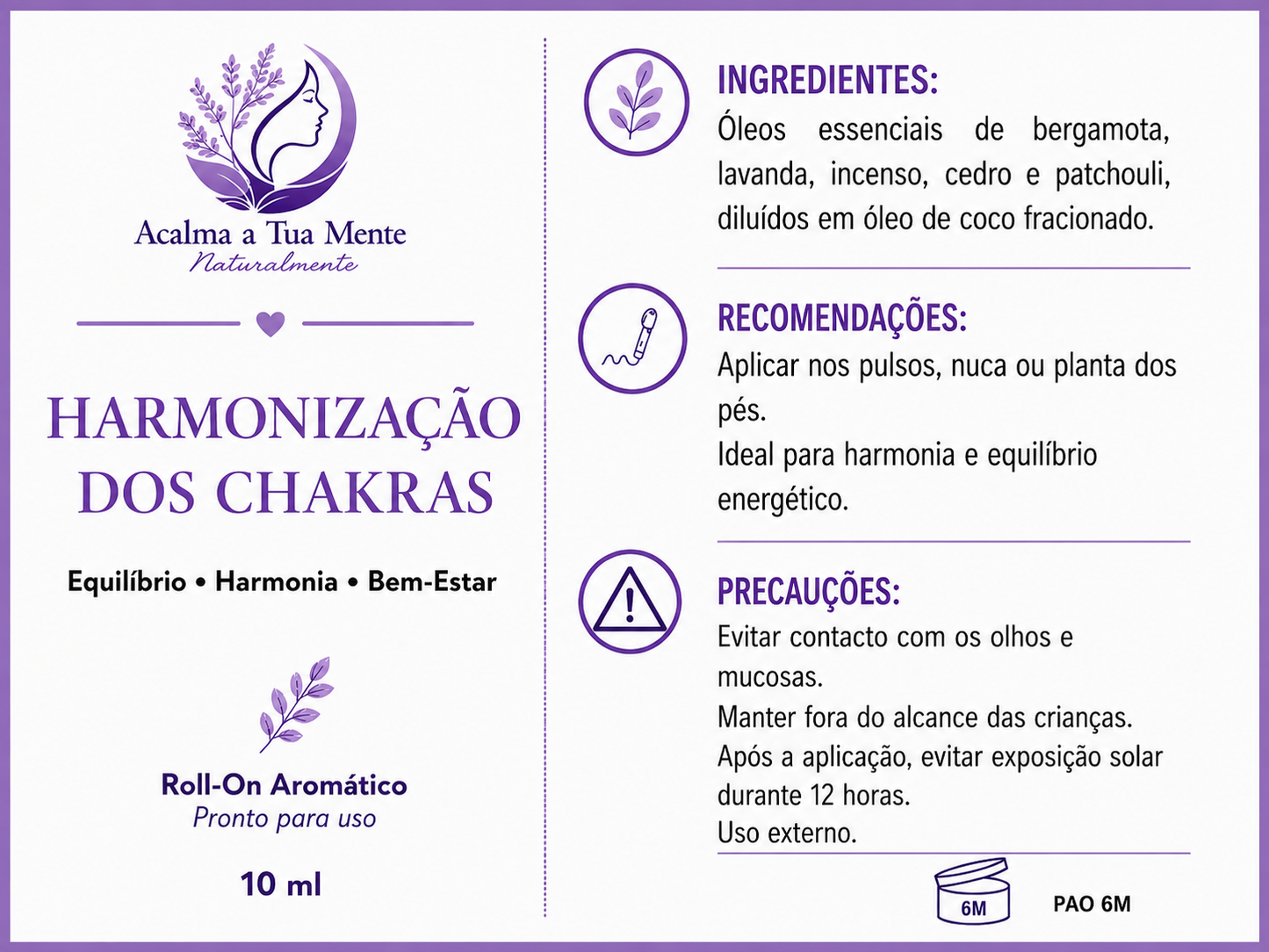 Harmonização dos Chakras | Roll-On Aromático Natural 10 ml - ACALMA A TUA MENTE NATURALMENTE - ÓLEOS ESSENCIAIS E TERAPIAS