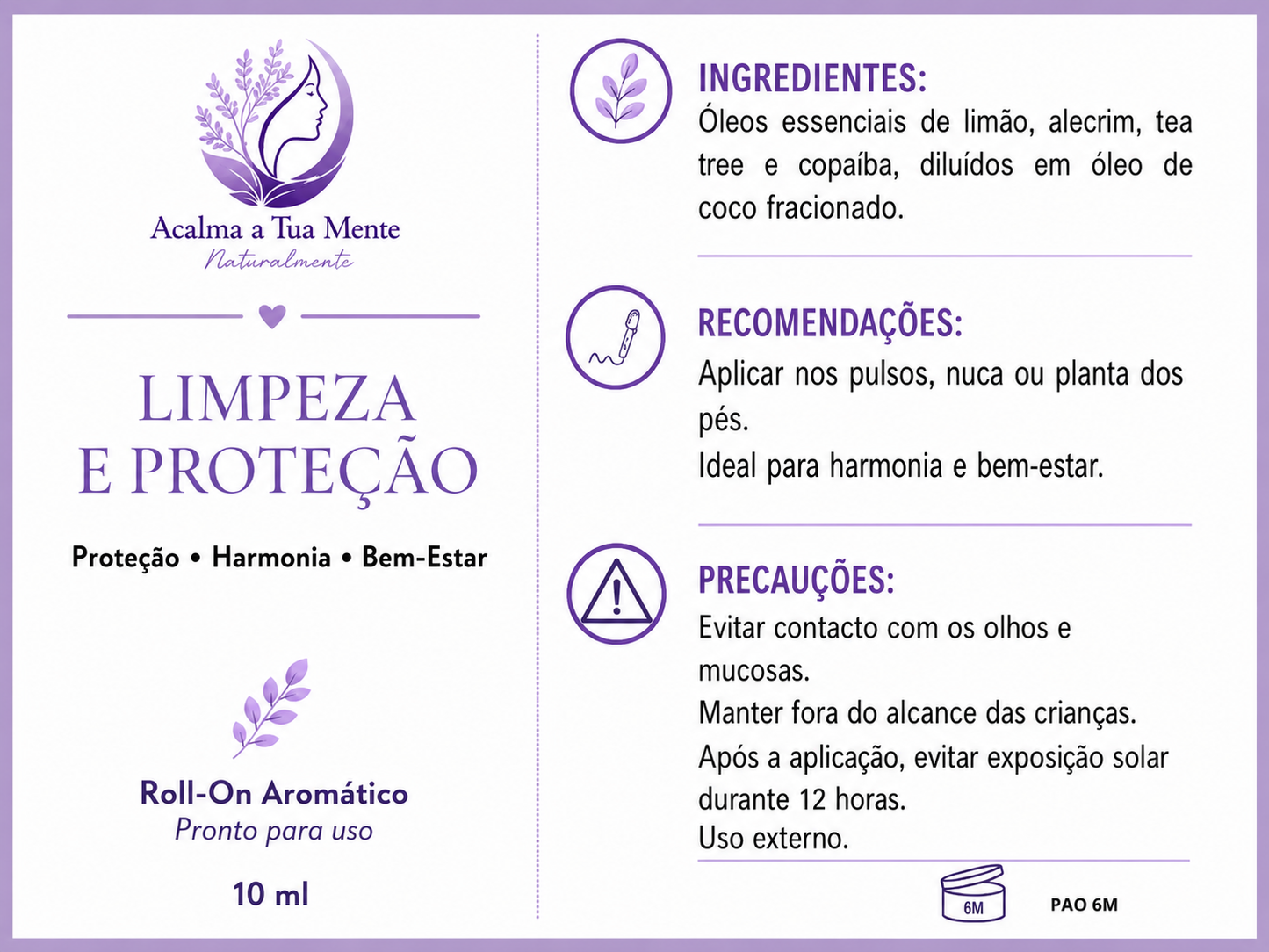 Limpeza e Proteção | Roll-On Aromático Natural 10 ml - ACALMA A TUA MENTE NATURALMENTE - ÓLEOS ESSENCIAIS E TERAPIAS