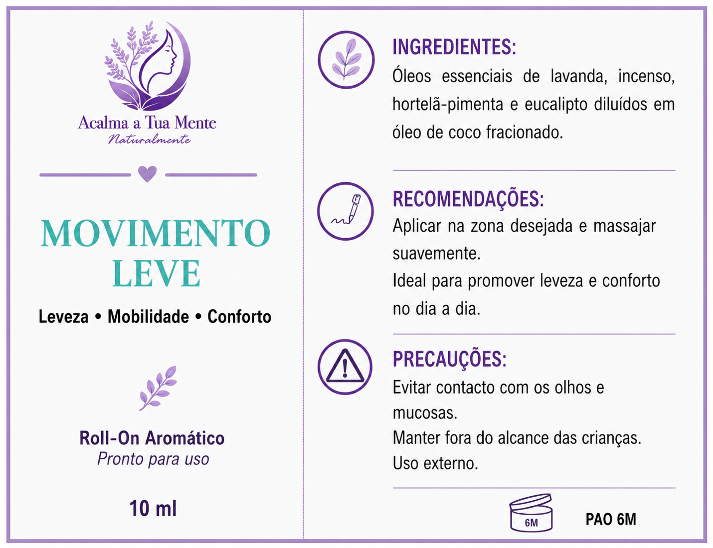 Movimento Leve | Roll-On Aromático Natural para Joelhos 10 ml