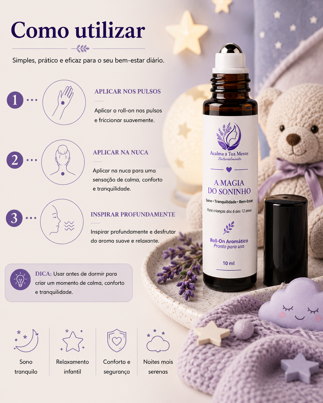 A Magia do Soninho | Roll-On Aromático Infantil 10 ml - ACALMA A TUA MENTE NATURALMENTE - ÓLEOS ESSENCIAIS E TERAPIAS