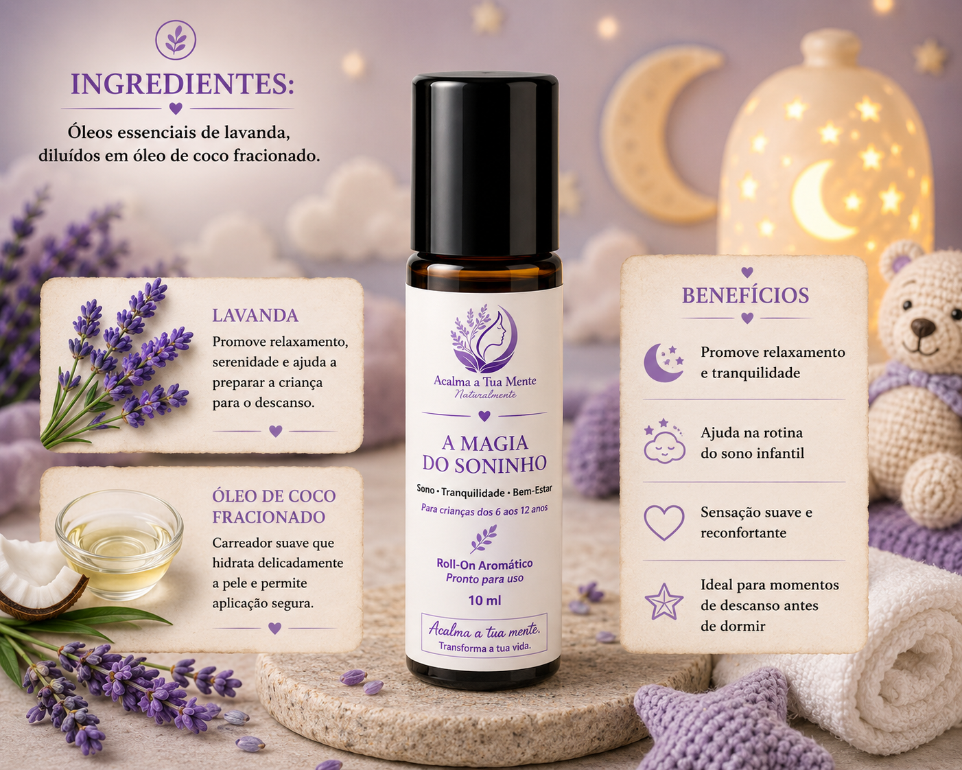 A Magia do Soninho | Roll-On Aromático Infantil 10 ml - ACALMA A TUA MENTE NATURALMENTE - ÓLEOS ESSENCIAIS E TERAPIAS