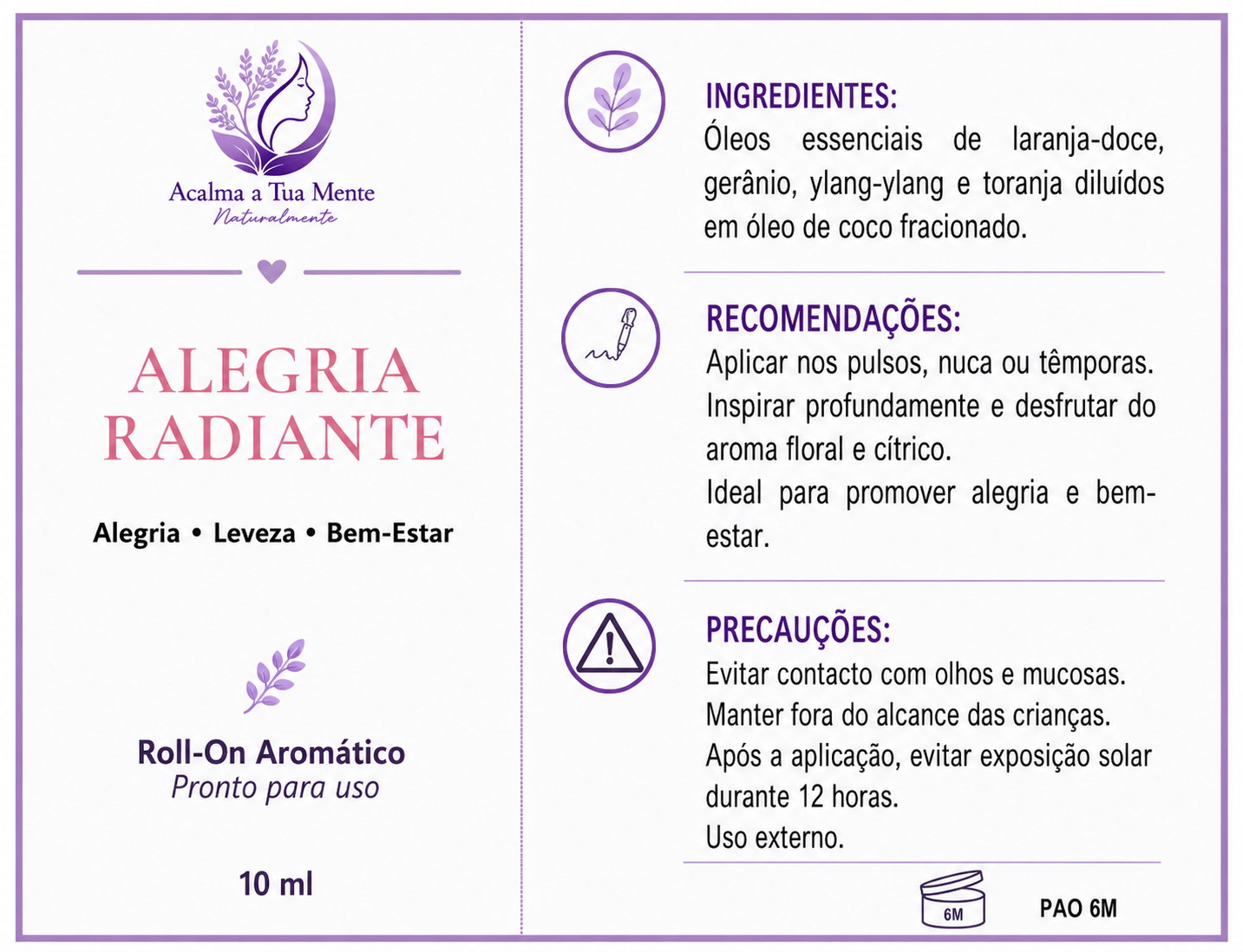 Alegria Radiante | Roll-On Aromático Natural 10 ml - ACALMA A TUA MENTE NATURALMENTE - ÓLEOS ESSENCIAIS E TERAPIAS