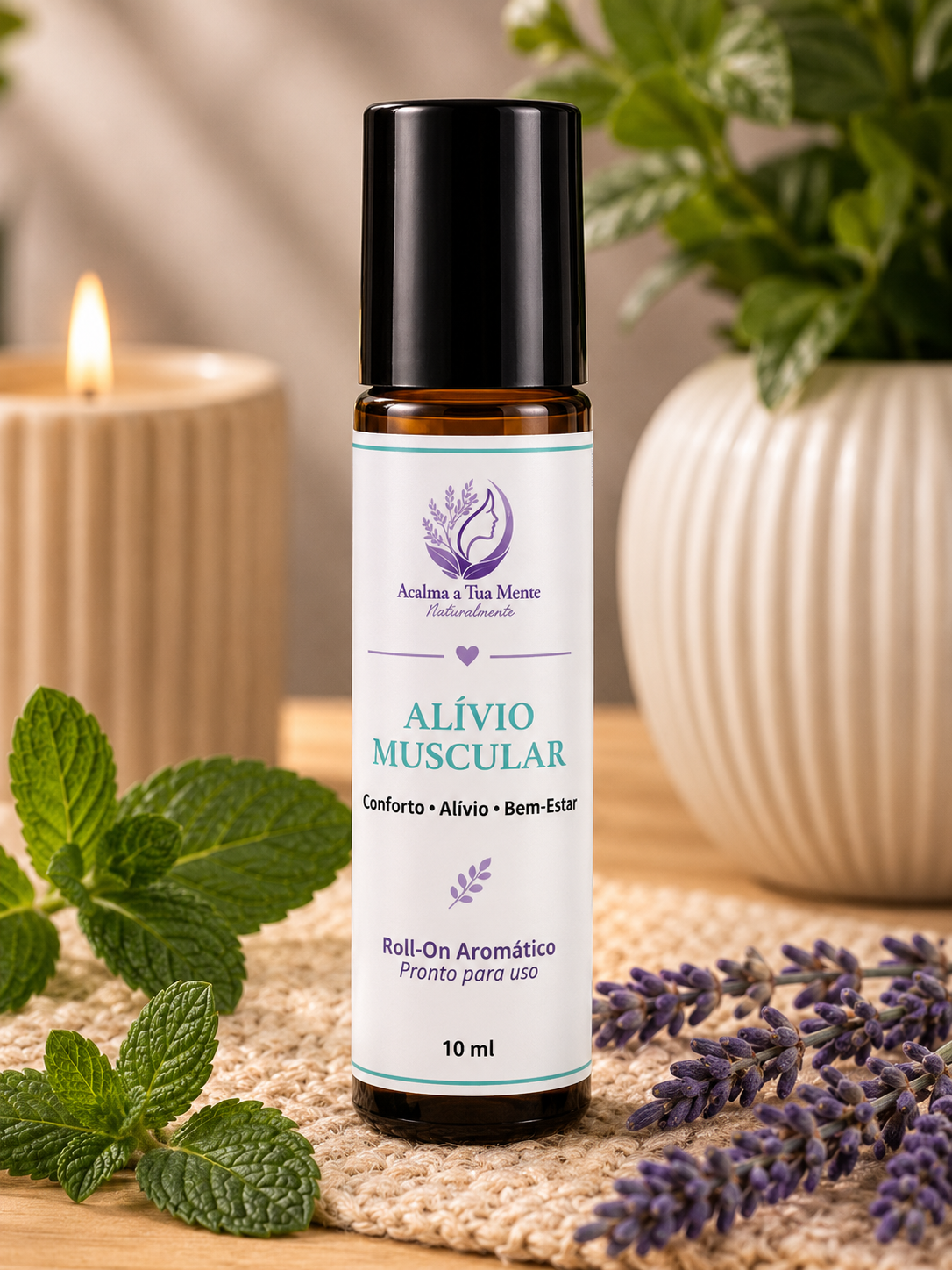 Alívio Muscular | Roll-On Aromático Natural 10 ml - ACALMA A TUA MENTE NATURALMENTE - ÓLEOS ESSENCIAIS E TERAPIAS