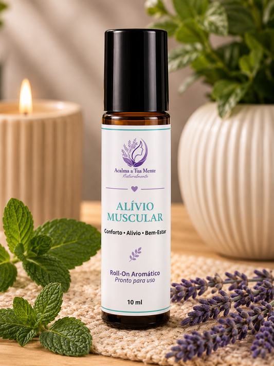 Alívio Muscular | Roll-On Aromático Natural 10 ml - ACALMA A TUA MENTE NATURALMENTE - ÓLEOS ESSENCIAIS E TERAPIAS