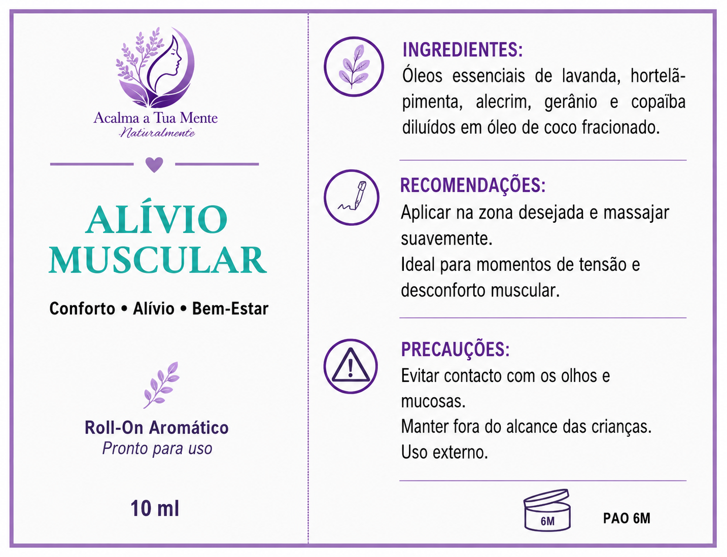 Alívio Muscular | Roll-On Aromático Natural 10 ml - ACALMA A TUA MENTE NATURALMENTE - ÓLEOS ESSENCIAIS E TERAPIAS