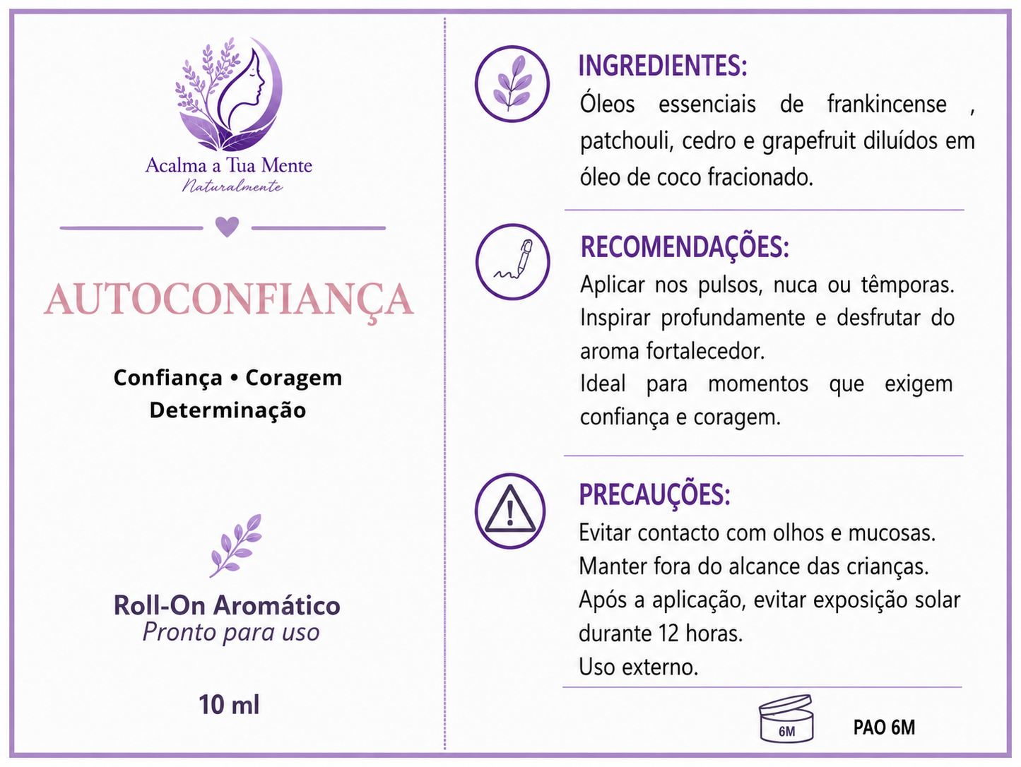 Autoconfiança | Roll-On Aromático Natural 10 ml - ACALMA A TUA MENTE NATURALMENTE - ÓLEOS ESSENCIAIS E TERAPIAS