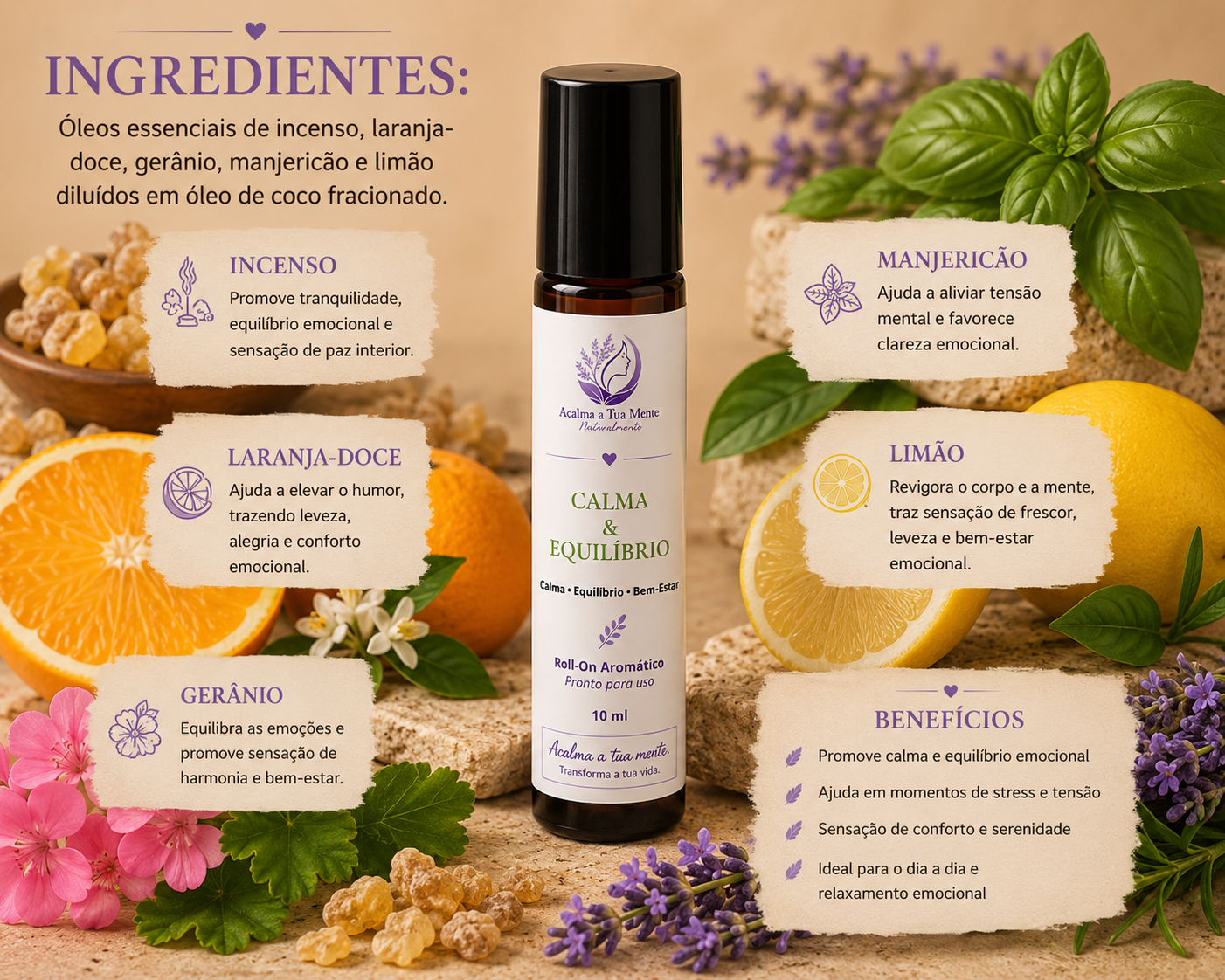Calma & Equilíbrio | Roll-On Aromático Natural 10 ml