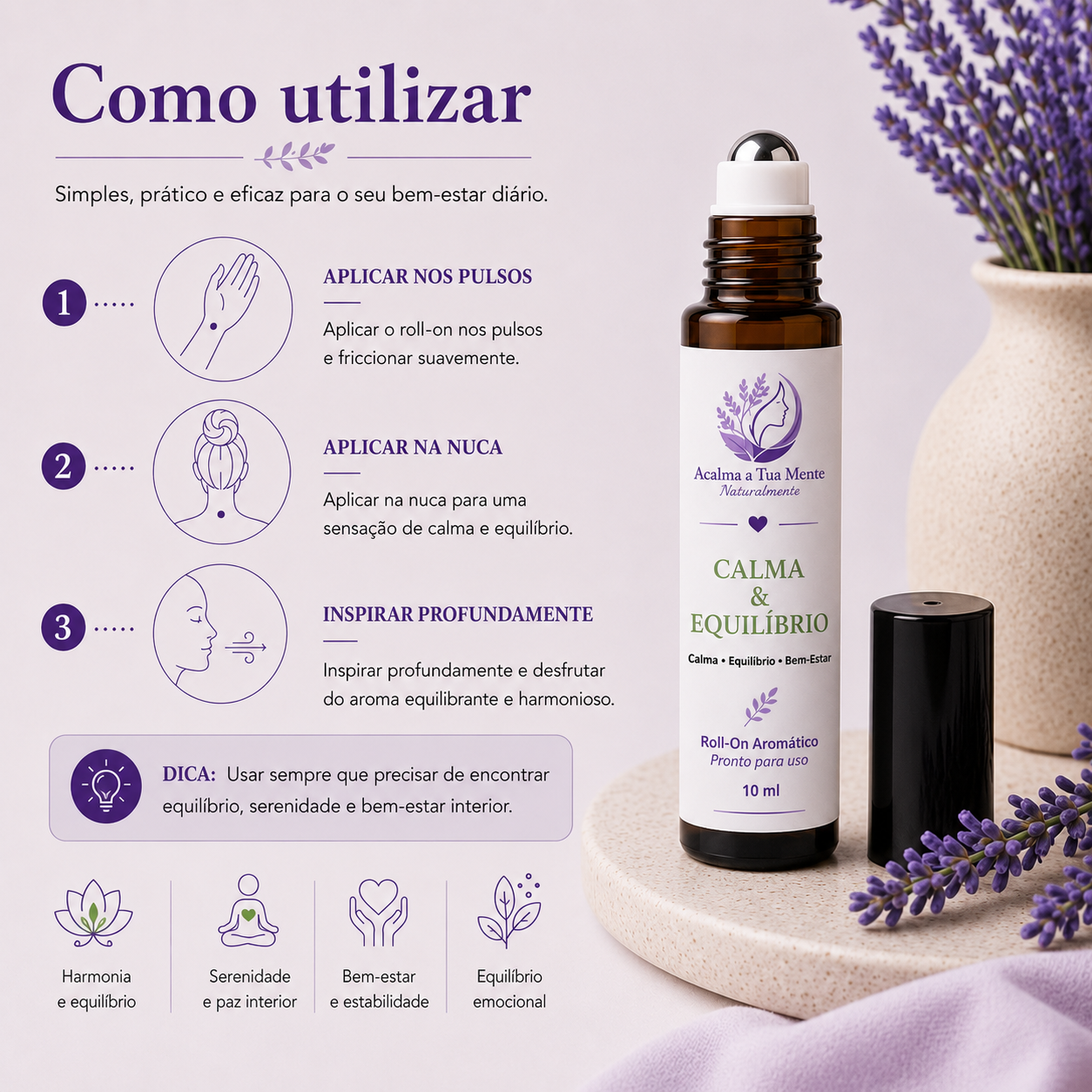 Calma & Equilíbrio | Roll-On Aromático Natural 10 ml