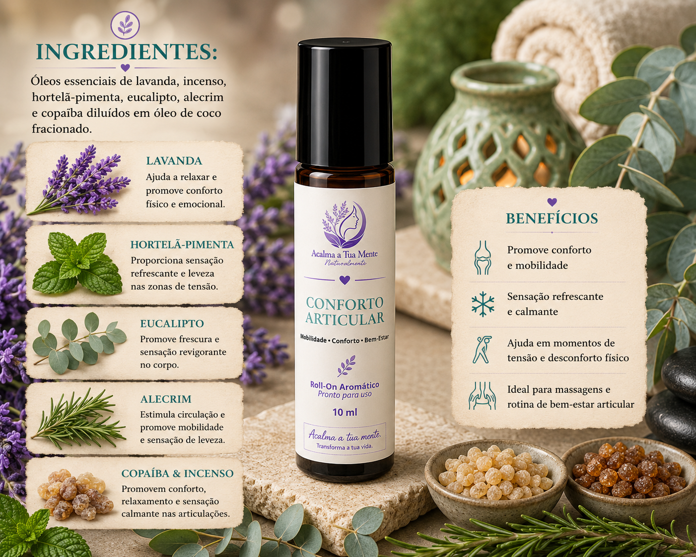 Conforto Articular | Roll-On Aromático Natural 10 ml