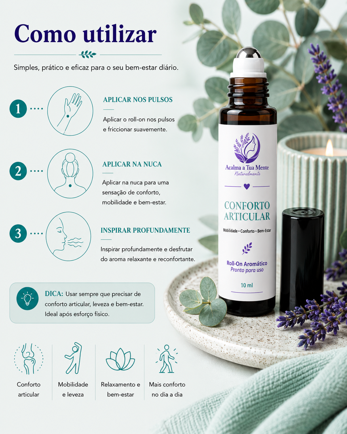 Conforto Articular | Roll-On Aromático Natural 10 ml