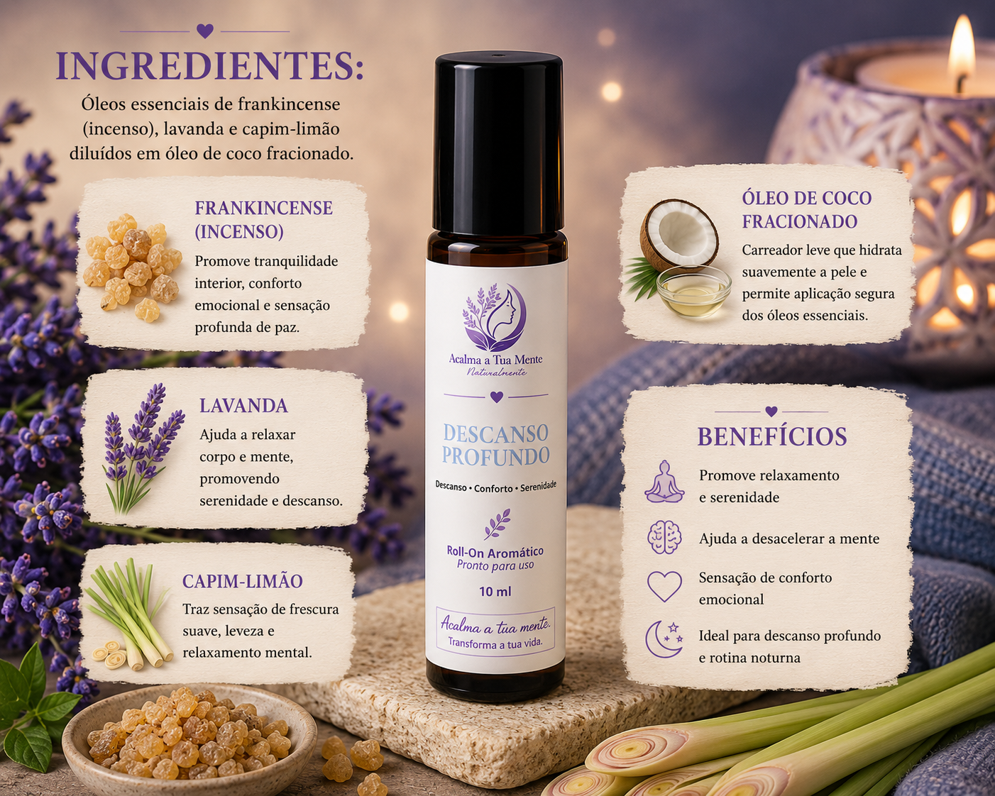Descanso Profundo | Roll-On Aromático Natural 10 ml - ACALMA A TUA MENTE NATURALMENTE - ÓLEOS ESSENCIAIS E TERAPIAS