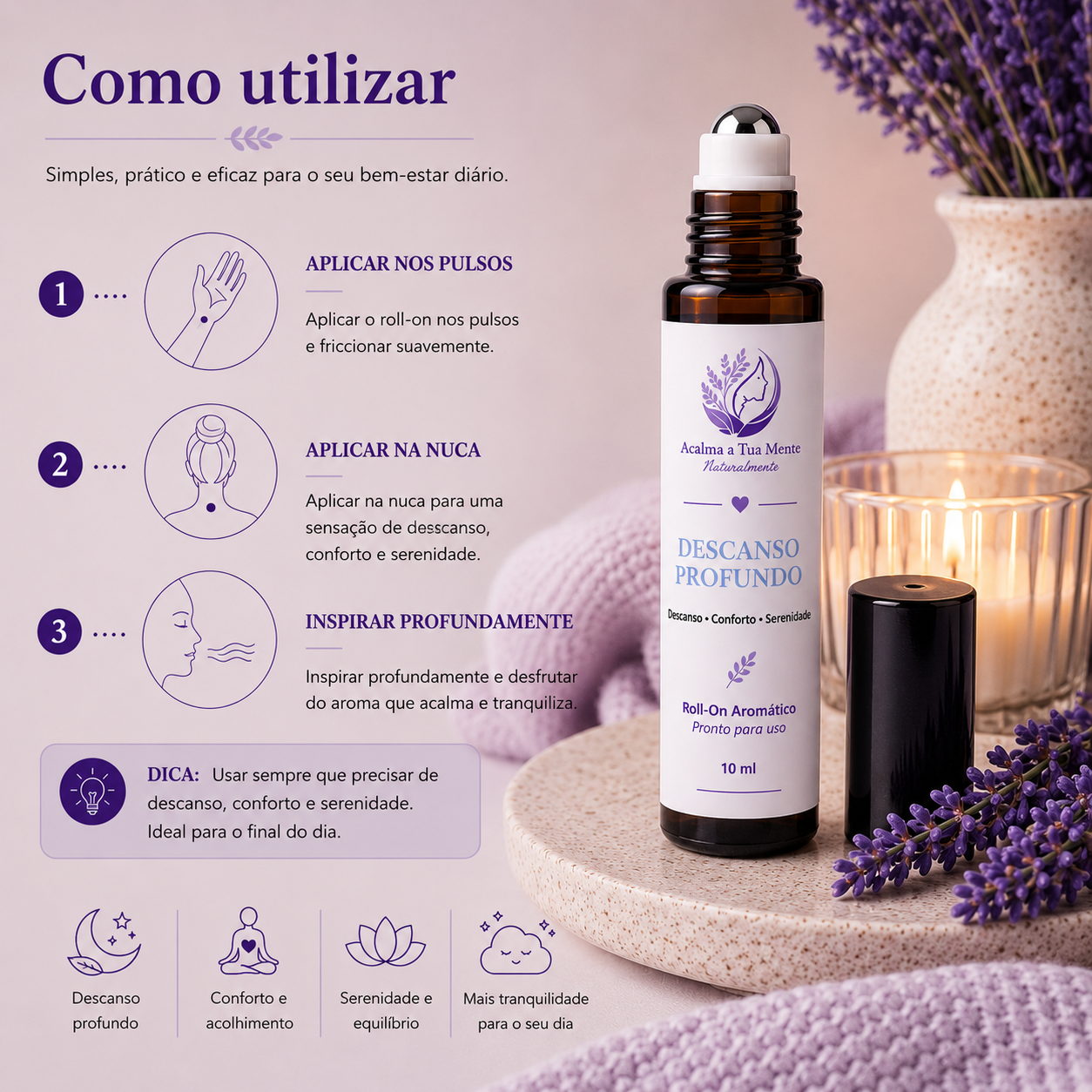 Descanso Profundo | Roll-On Aromático Natural 10 ml - ACALMA A TUA MENTE NATURALMENTE - ÓLEOS ESSENCIAIS E TERAPIAS
