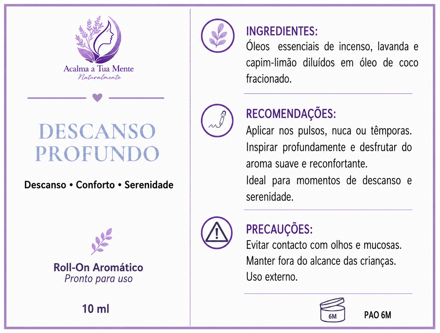 Descanso Profundo | Roll-On Aromático Natural 10 ml - ACALMA A TUA MENTE NATURALMENTE - ÓLEOS ESSENCIAIS E TERAPIAS