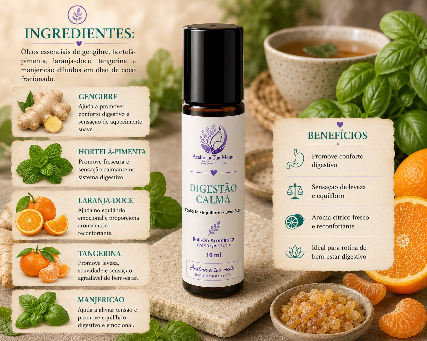 Digestão Calma | Roll-On Aromático Natural 10 ml - ACALMA A TUA MENTE NATURALMENTE - ÓLEOS ESSENCIAIS E TERAPIAS