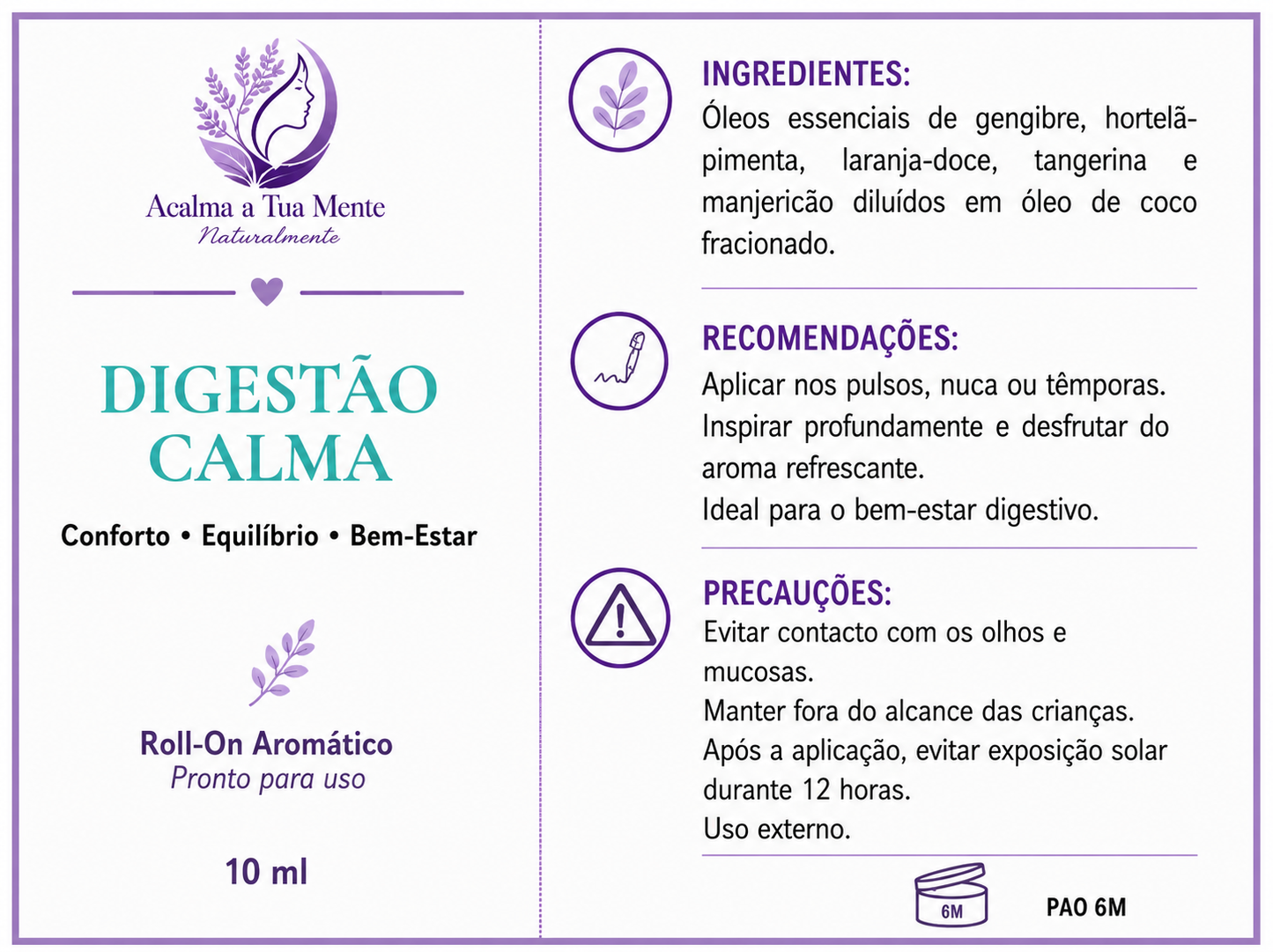 Digestão Calma | Roll-On Aromático Natural 10 ml - ACALMA A TUA MENTE NATURALMENTE - ÓLEOS ESSENCIAIS E TERAPIAS