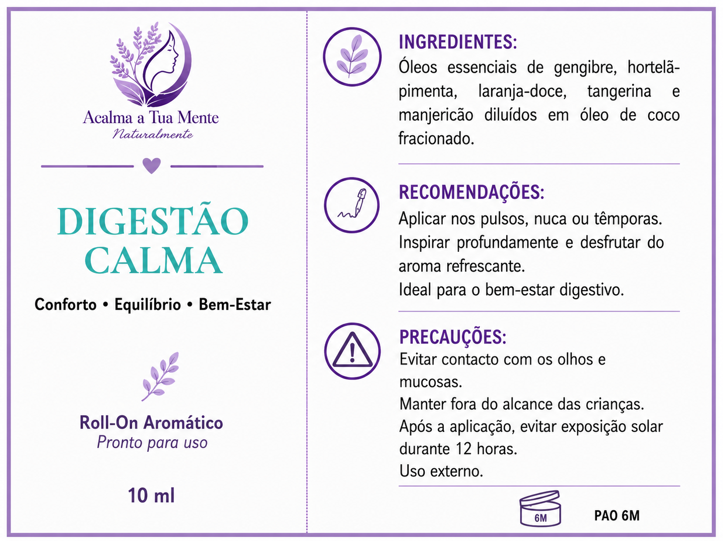 Digestão Calma | Roll-On Aromático Natural 10 ml - ACALMA A TUA MENTE NATURALMENTE - ÓLEOS ESSENCIAIS E TERAPIAS