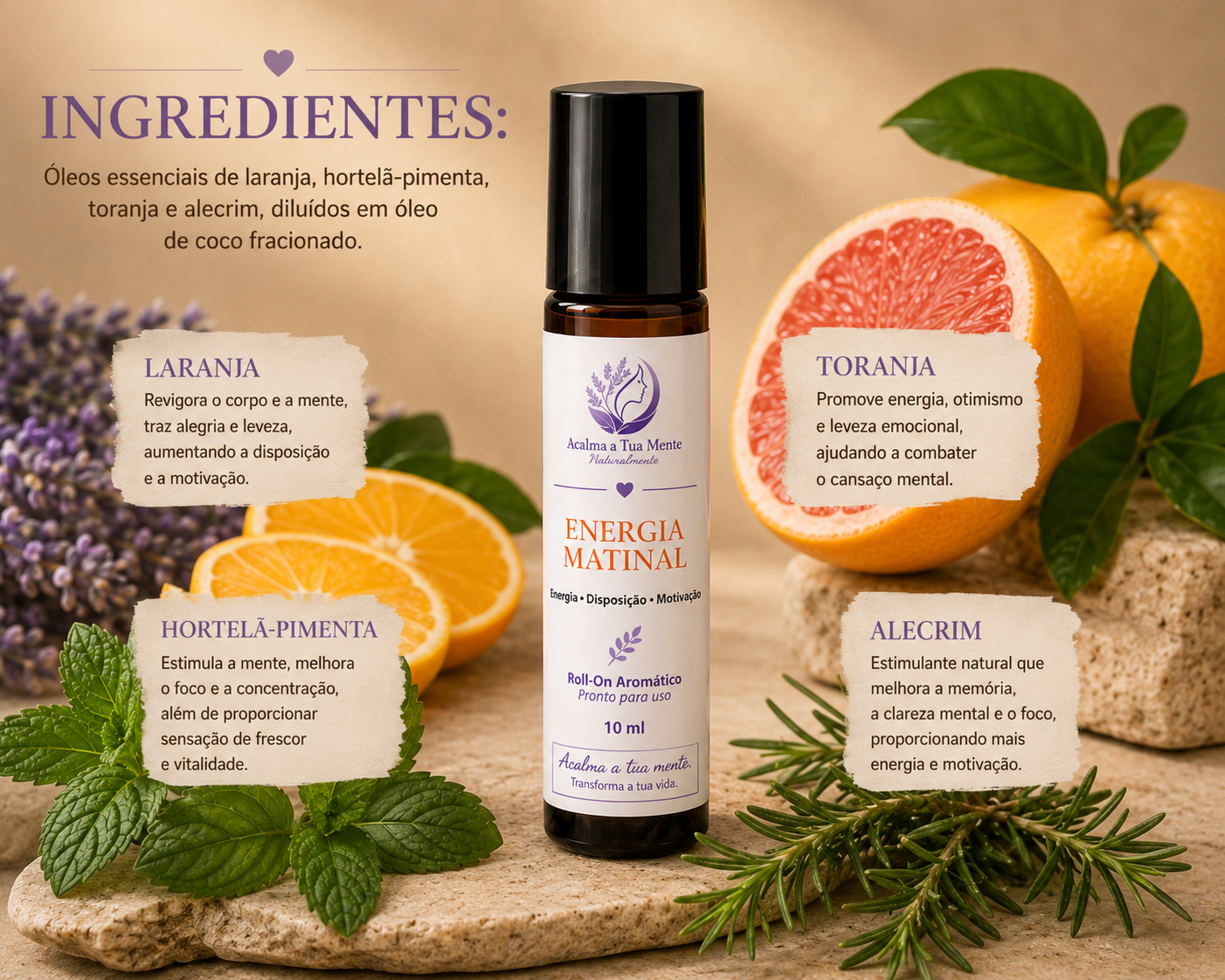 Energia Matinal | Roll-On Aromático Natural 10 ml - ACALMA A TUA MENTE NATURALMENTE - ÓLEOS ESSENCIAIS E TERAPIAS