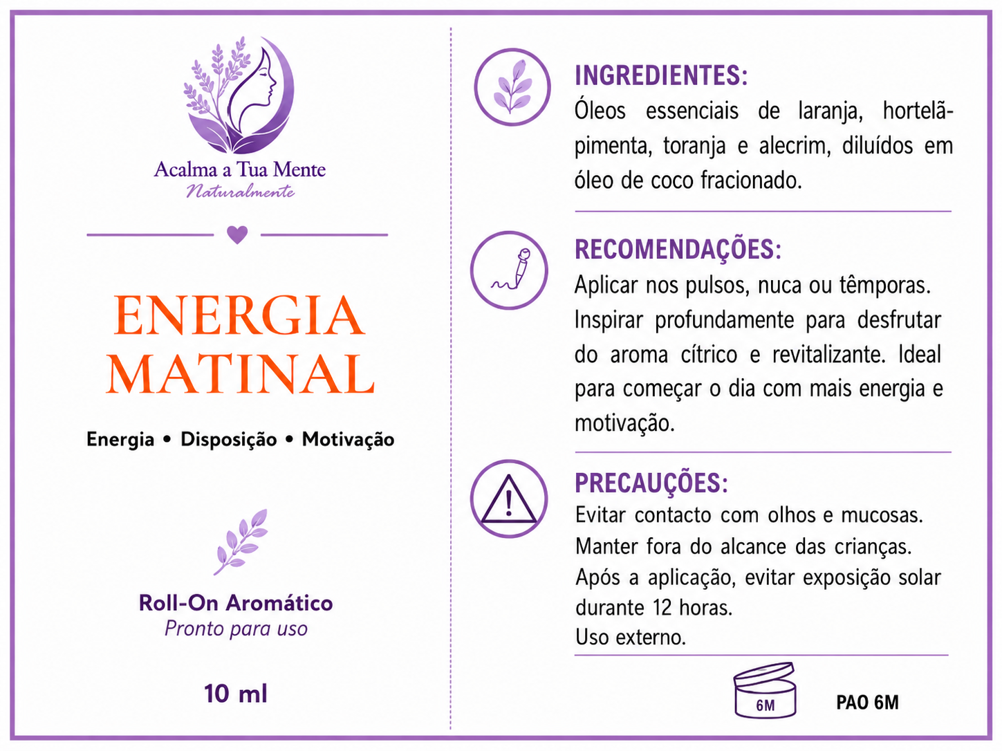Energia Matinal | Roll-On Aromático Natural 10 ml - ACALMA A TUA MENTE NATURALMENTE - ÓLEOS ESSENCIAIS E TERAPIAS