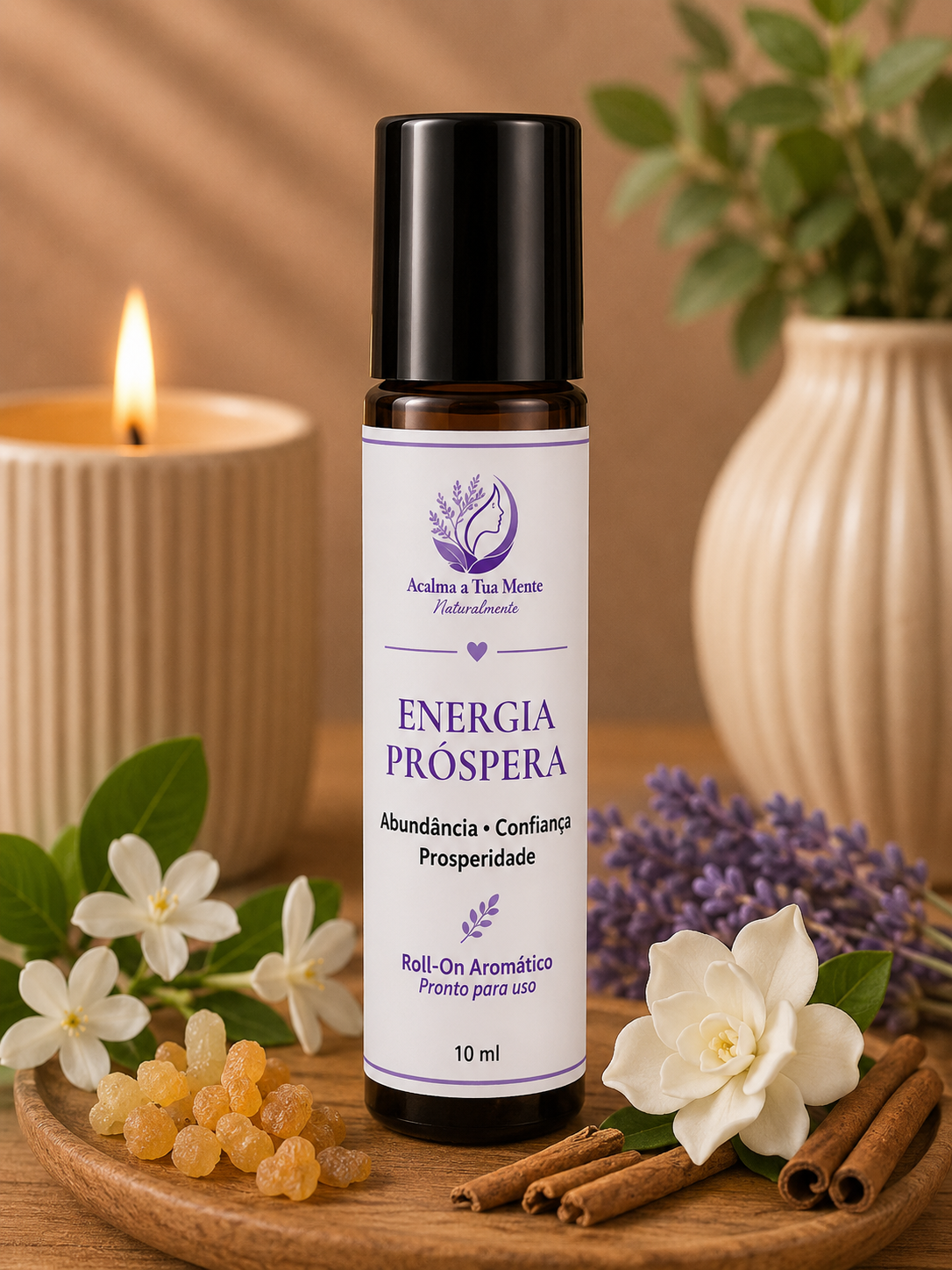 Energia Próspera | Roll-On Aromático Natural 10 ml - ACALMA A TUA MENTE NATURALMENTE - ÓLEOS ESSENCIAIS E TERAPIAS