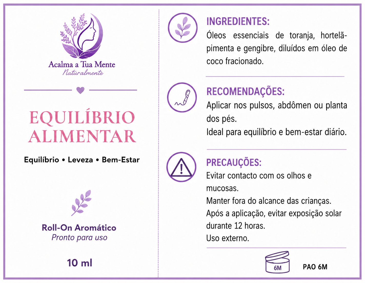 Equilíbrio Alimentar | Roll-On Aromático Natural 10 ml - ACALMA A TUA MENTE NATURALMENTE - ÓLEOS ESSENCIAIS E TERAPIAS