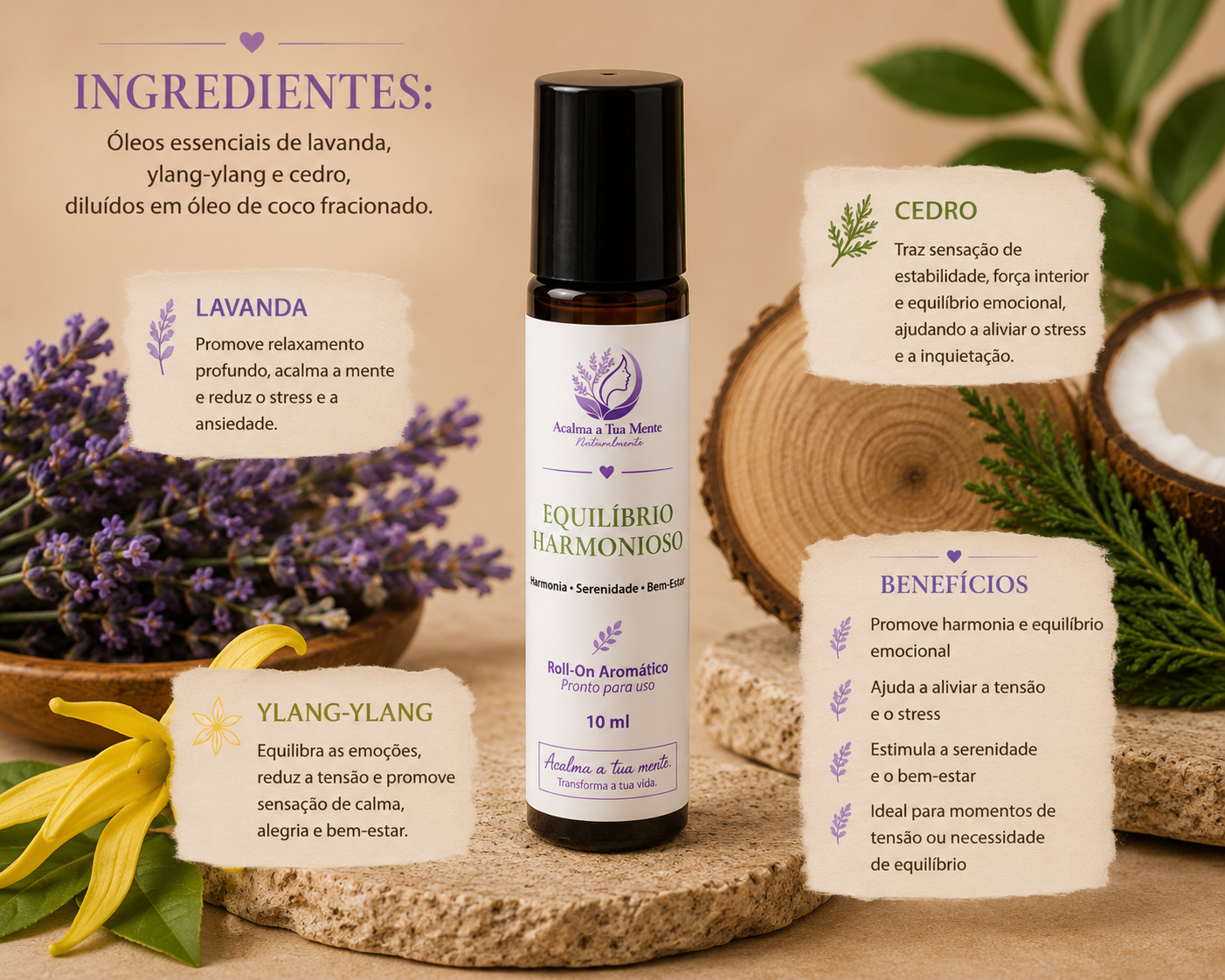 Equilíbrio Harmonioso | Roll-On Aromático Natural 10 ml - ACALMA A TUA MENTE NATURALMENTE - ÓLEOS ESSENCIAIS E TERAPIAS