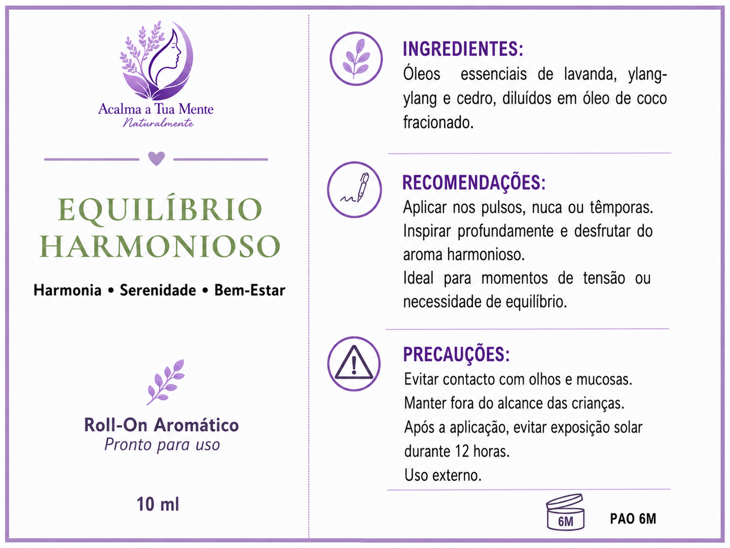 Equilíbrio Harmonioso | Roll-On Aromático Natural 10 ml - ACALMA A TUA MENTE NATURALMENTE - ÓLEOS ESSENCIAIS E TERAPIAS