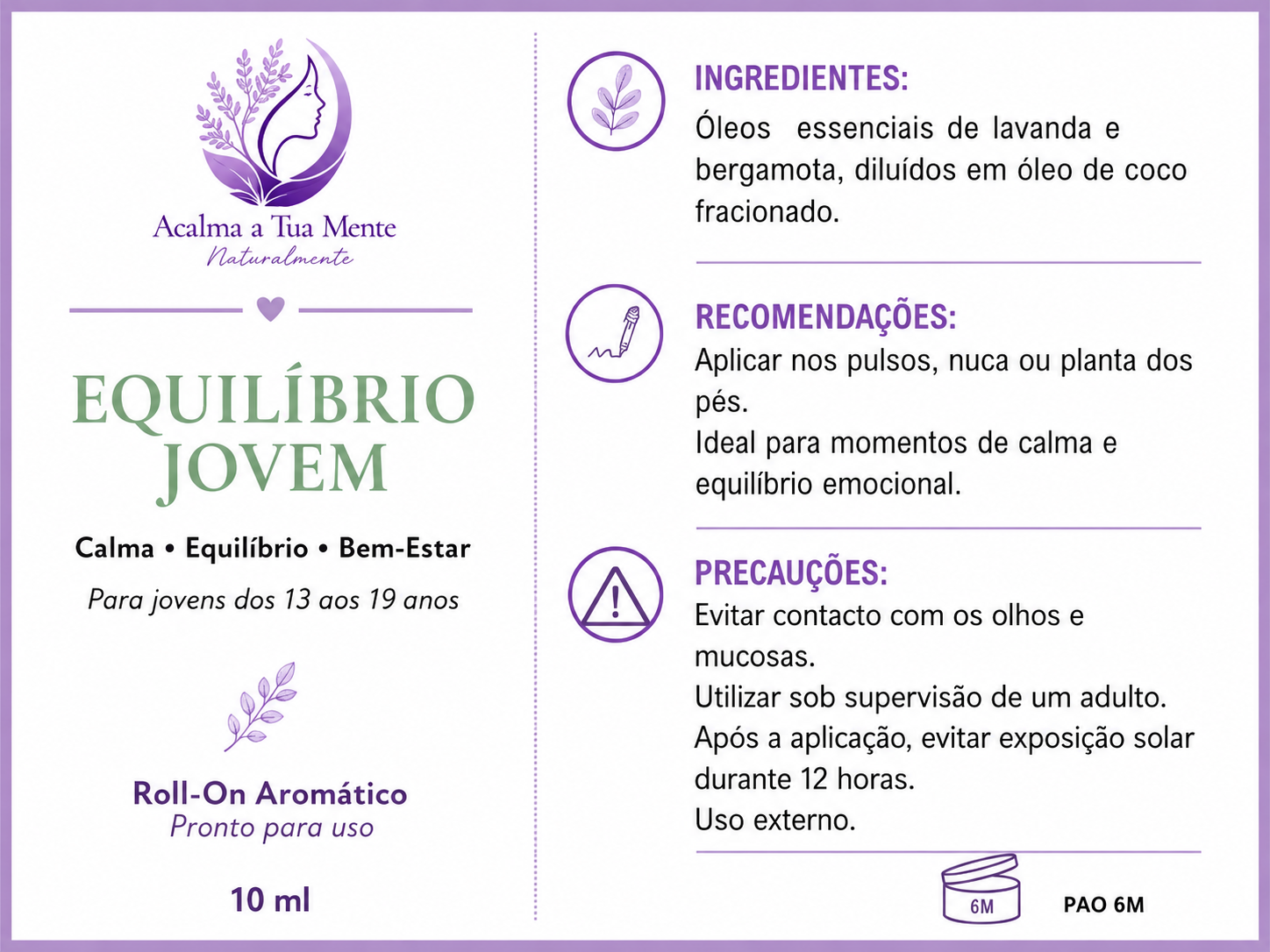 Equilíbrio Jovem | Roll-On Aromático Natural 10 ml - ACALMA A TUA MENTE NATURALMENTE - ÓLEOS ESSENCIAIS E TERAPIAS