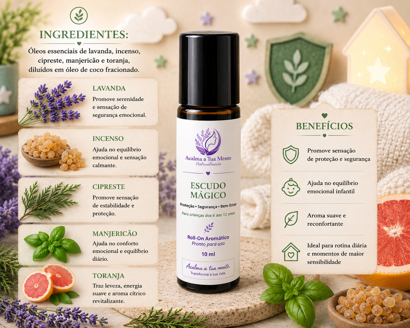Escudo Mágico | Roll-On Aromático Infantil 10 ml - ACALMA A TUA MENTE NATURALMENTE - ÓLEOS ESSENCIAIS E TERAPIAS