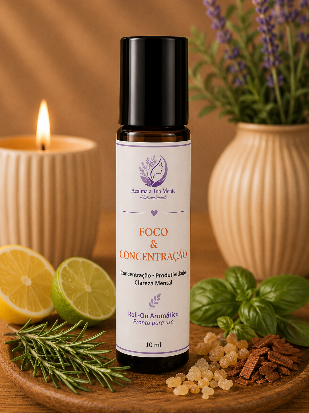Foco & Concentração | Roll-On Aromático Natural 10 ml - ACALMA A TUA MENTE NATURALMENTE - ÓLEOS ESSENCIAIS E TERAPIAS