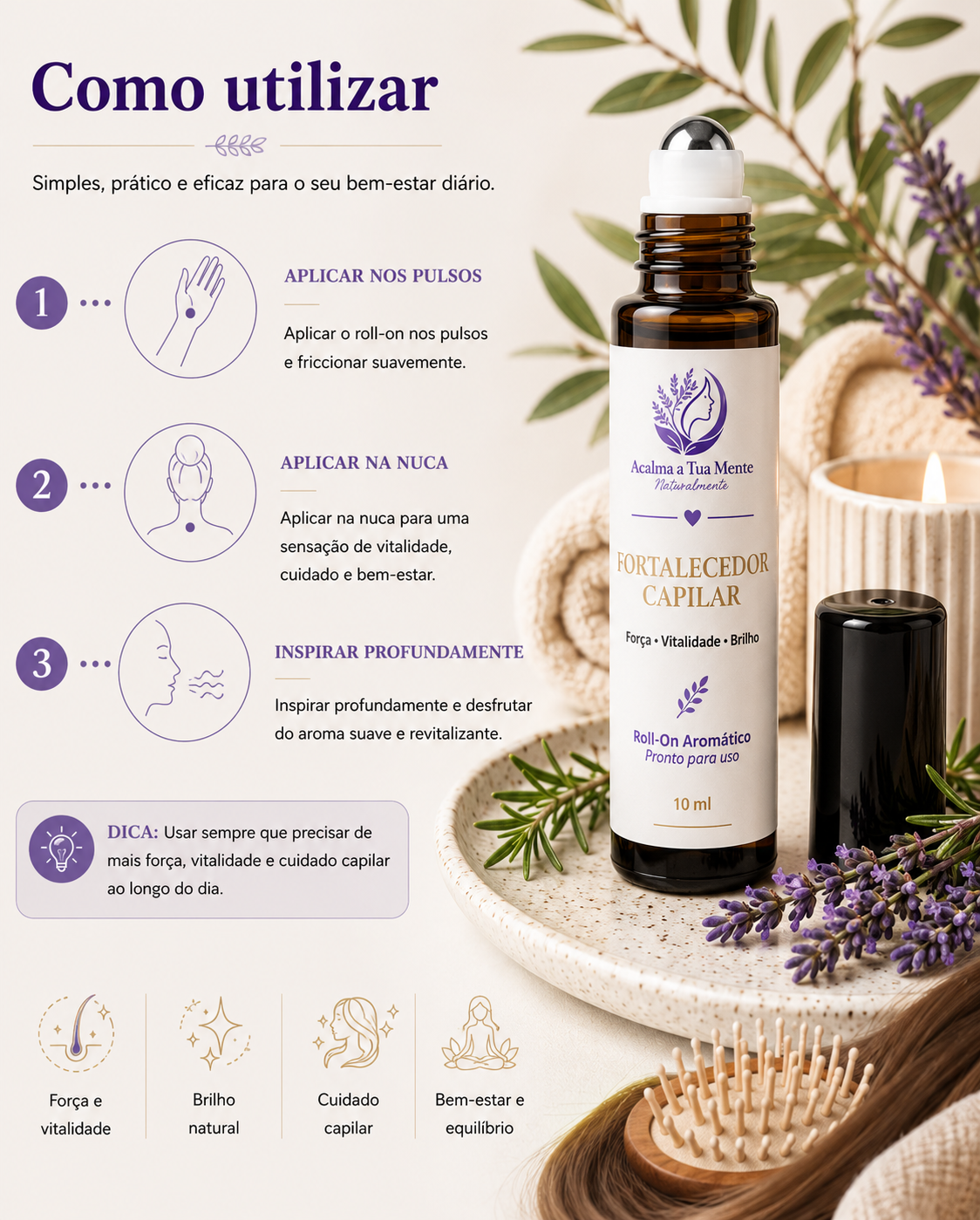Fortalecedor Capilar | Roll-On Aromático Natural 10 ml - ACALMA A TUA MENTE NATURALMENTE - ÓLEOS ESSENCIAIS E TERAPIAS