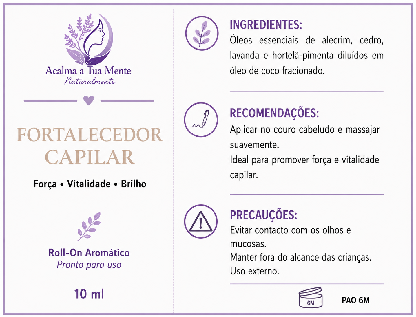 Fortalecedor Capilar | Roll-On Aromático Natural 10 ml - ACALMA A TUA MENTE NATURALMENTE - ÓLEOS ESSENCIAIS E TERAPIAS