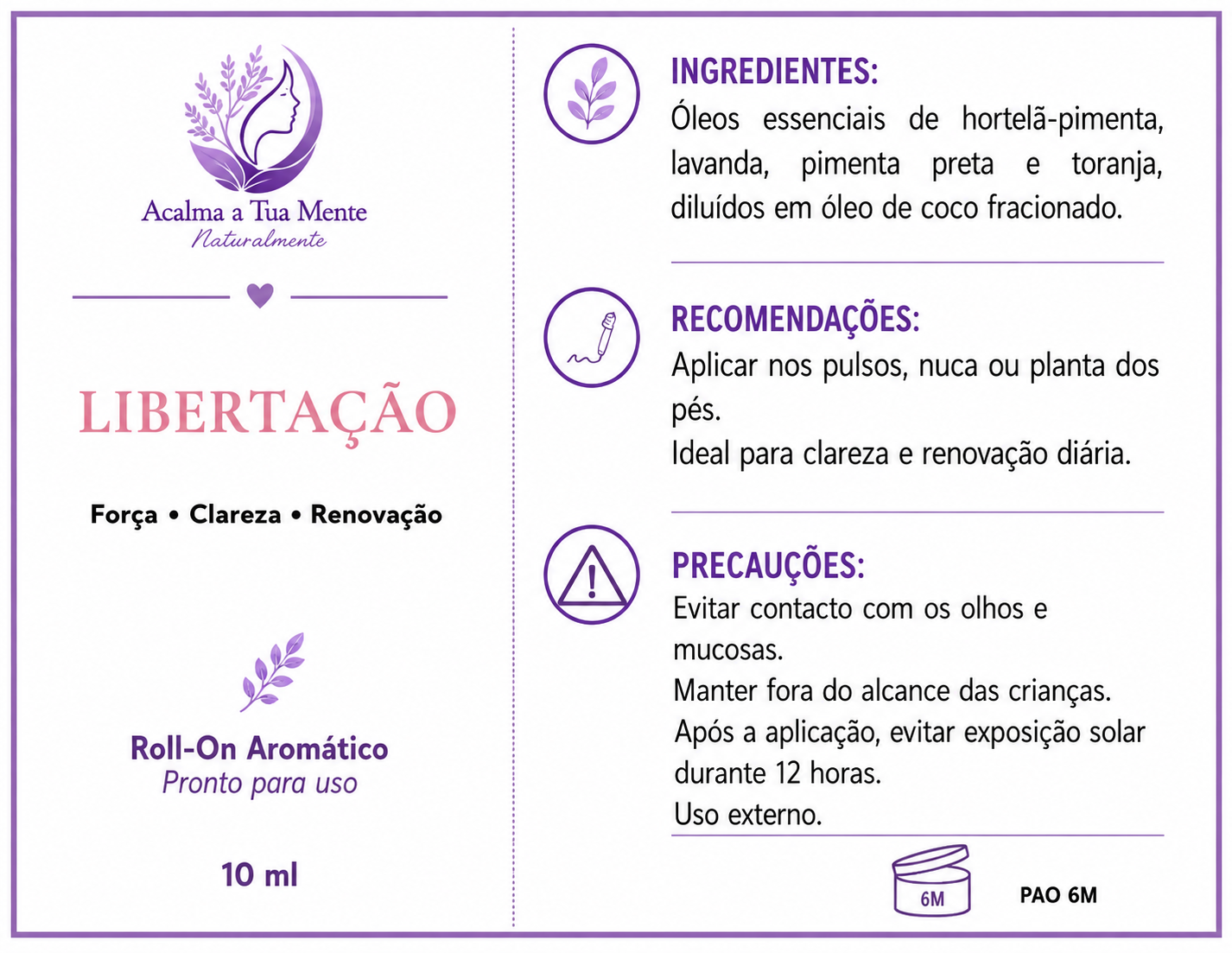 Libertação | Roll-On Aromático Natural 10 ml - ACALMA A TUA MENTE NATURALMENTE - ÓLEOS ESSENCIAIS E TERAPIAS