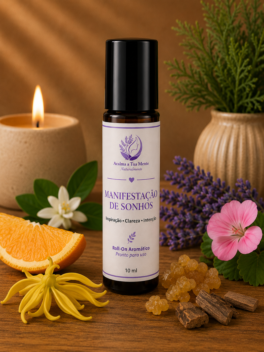 Manifestação de Sonhos | Roll-On Aromático Natural 10 ml - ACALMA A TUA MENTE NATURALMENTE - ÓLEOS ESSENCIAIS E TERAPIAS