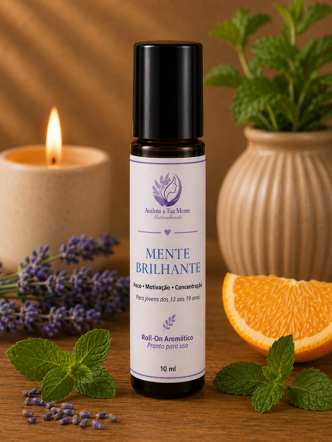 Mente Brilhante | Roll-On Aromático Jovem 10 ml - ACALMA A TUA MENTE NATURALMENTE - ÓLEOS ESSENCIAIS E TERAPIAS