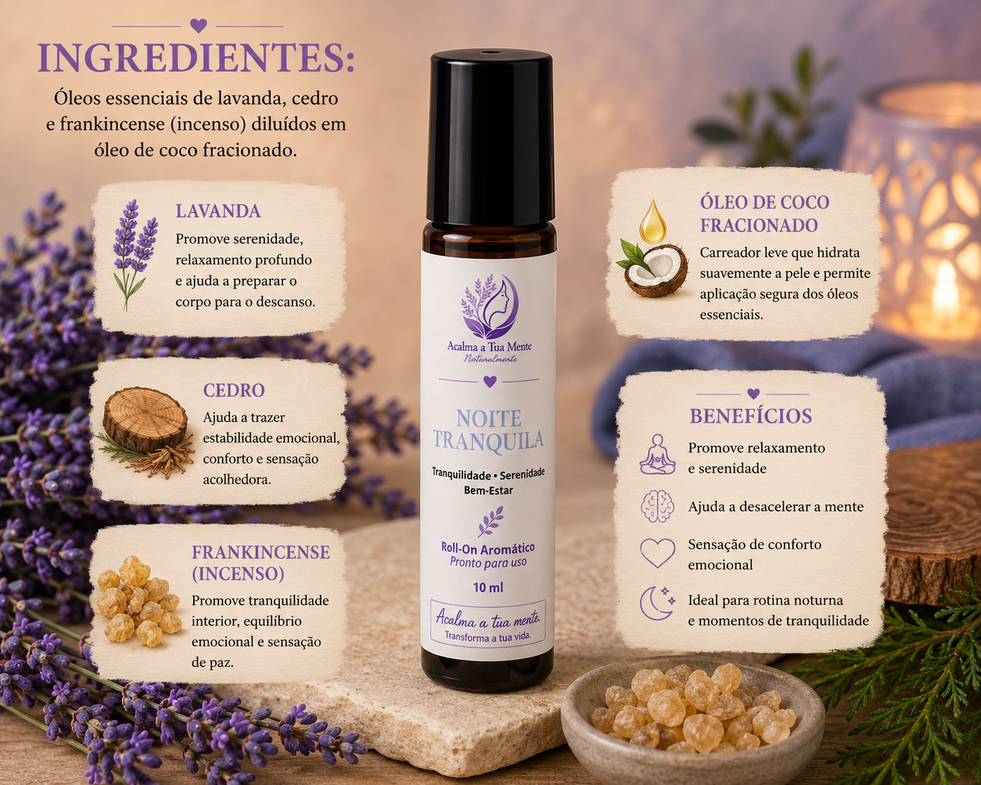 Noite Tranquila | Roll-On Aromático Natural 10 ml