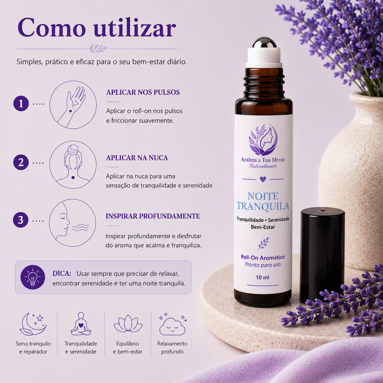 Noite Tranquila | Roll-On Aromático Natural 10 ml