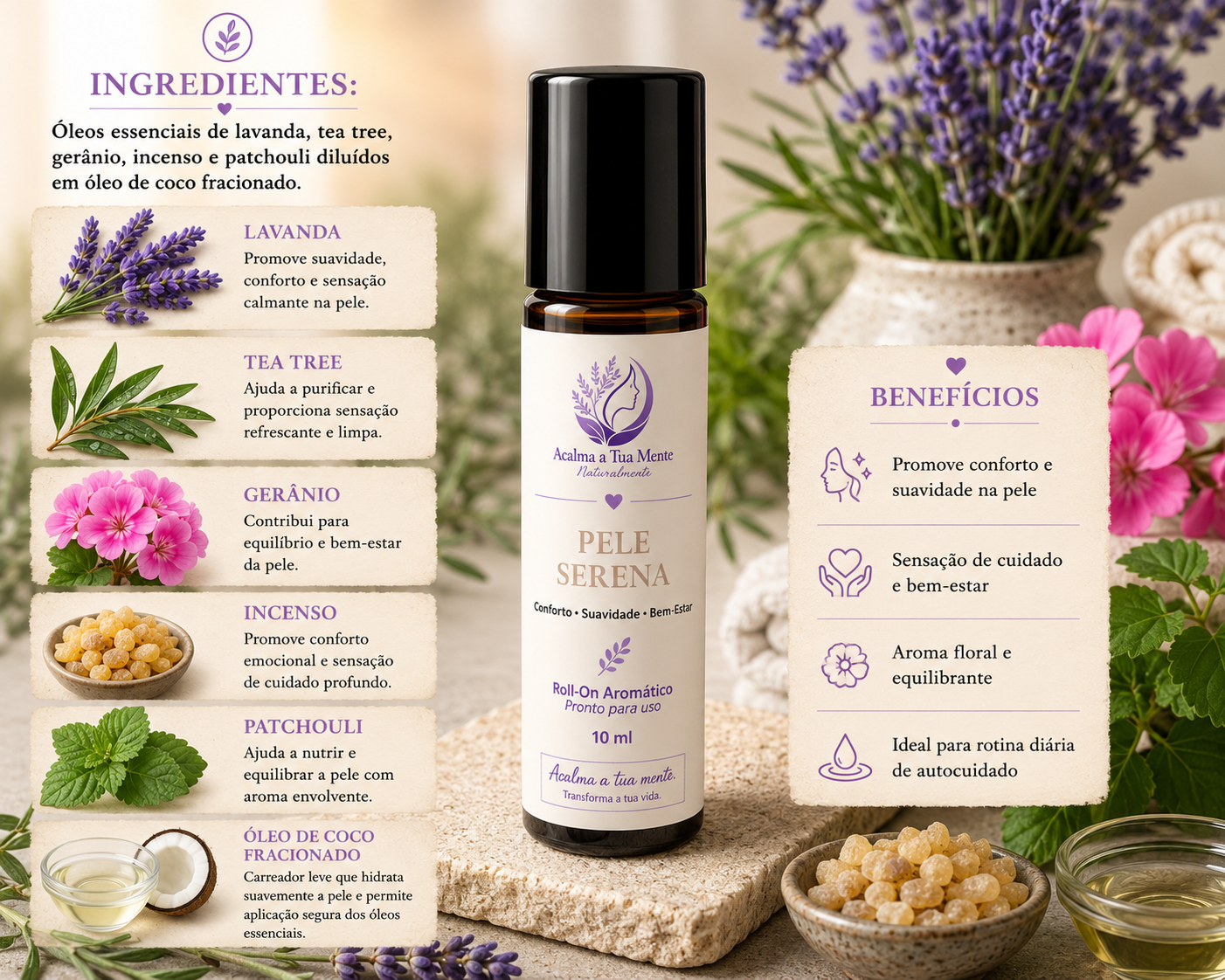Pele Serena | Roll-On Aromático Natural 10 ml