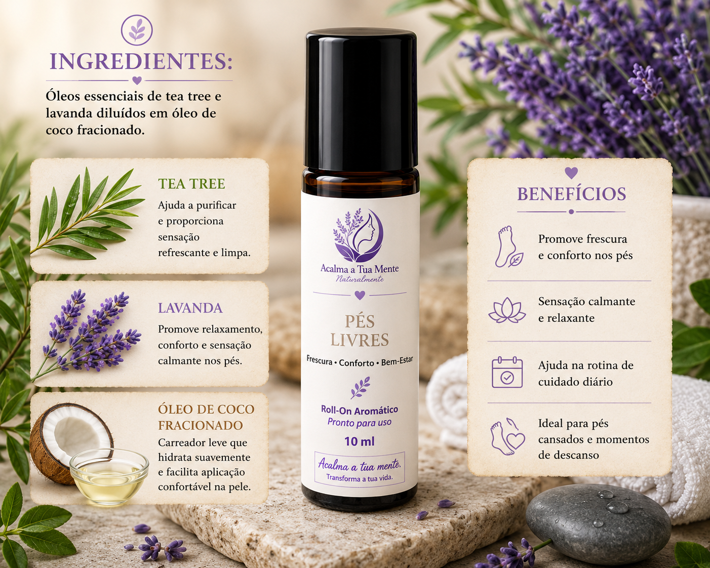 Pés Livres | Roll-On Natural para Cuidado dos Pés 10 ml