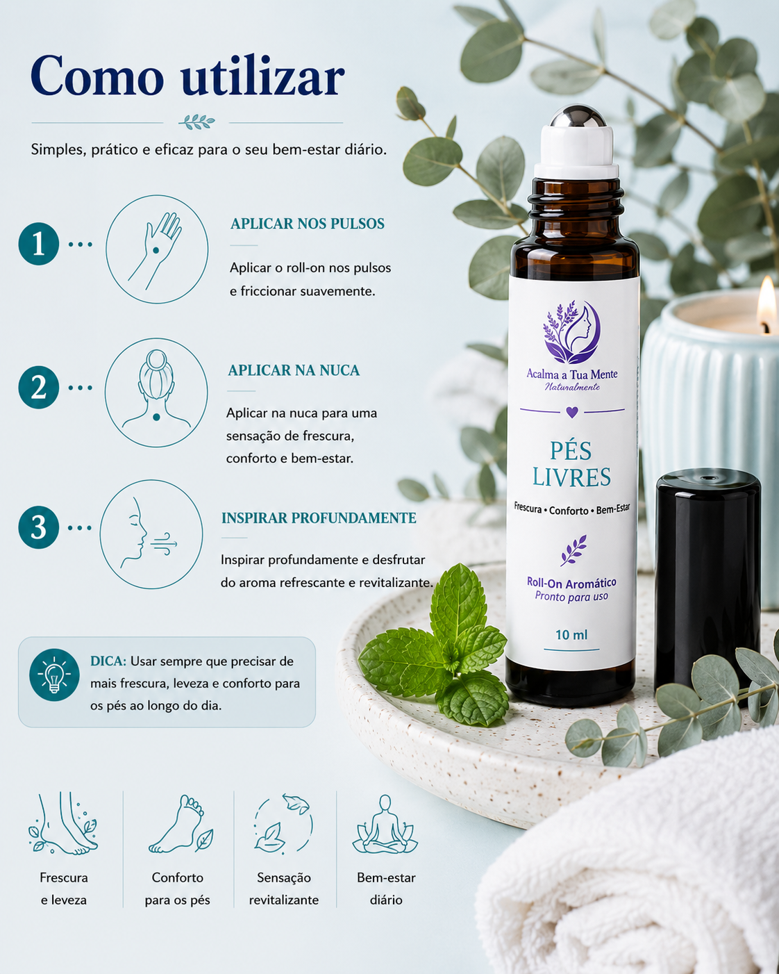 Pés Livres | Roll-On Natural para Cuidado dos Pés 10 ml
