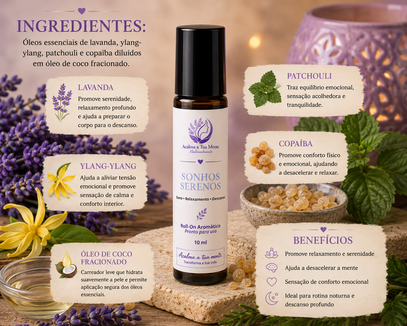 Sonhos Serenos | Roll-On Aromático Natural 10 ml