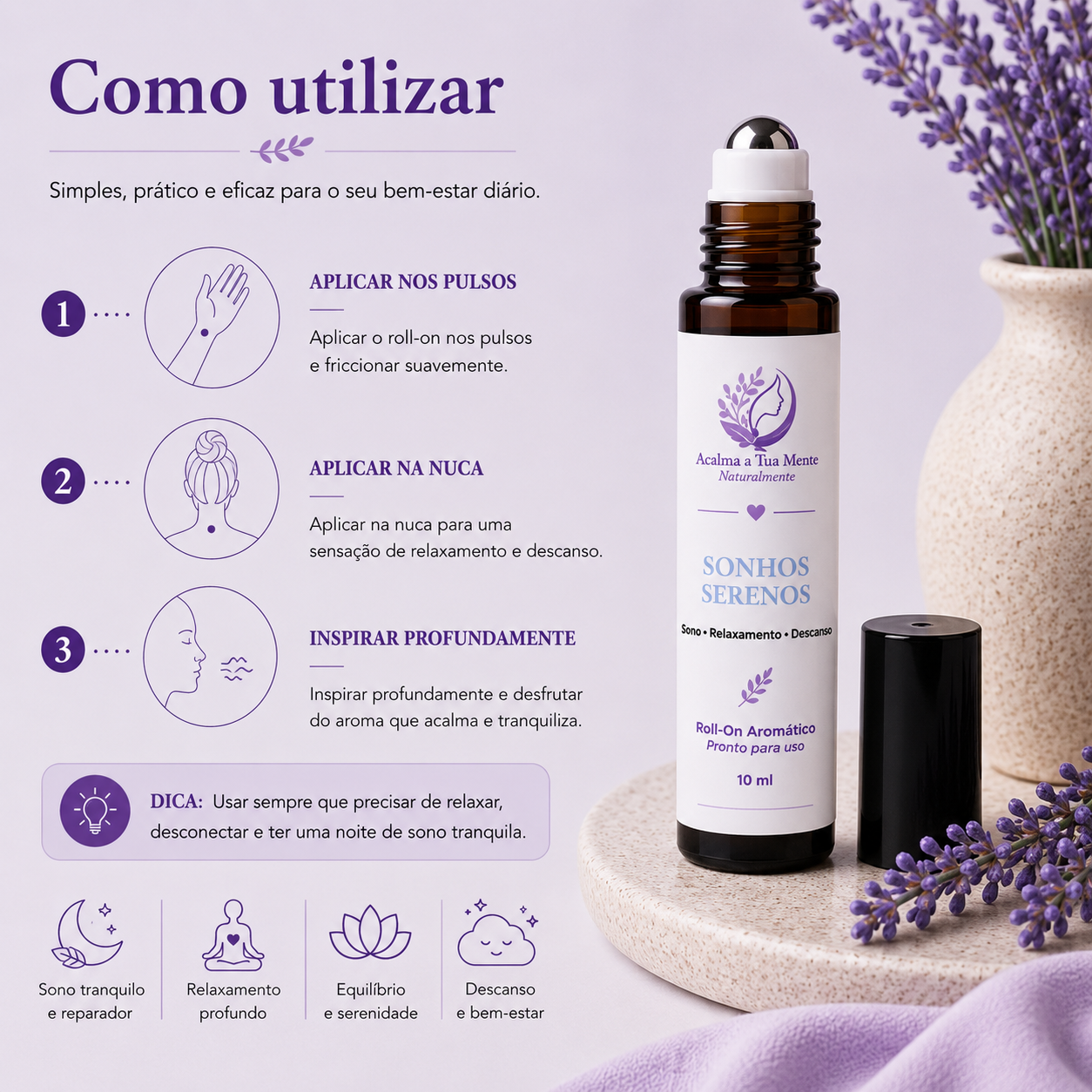 Sonhos Serenos | Roll-On Aromático Natural 10 ml
